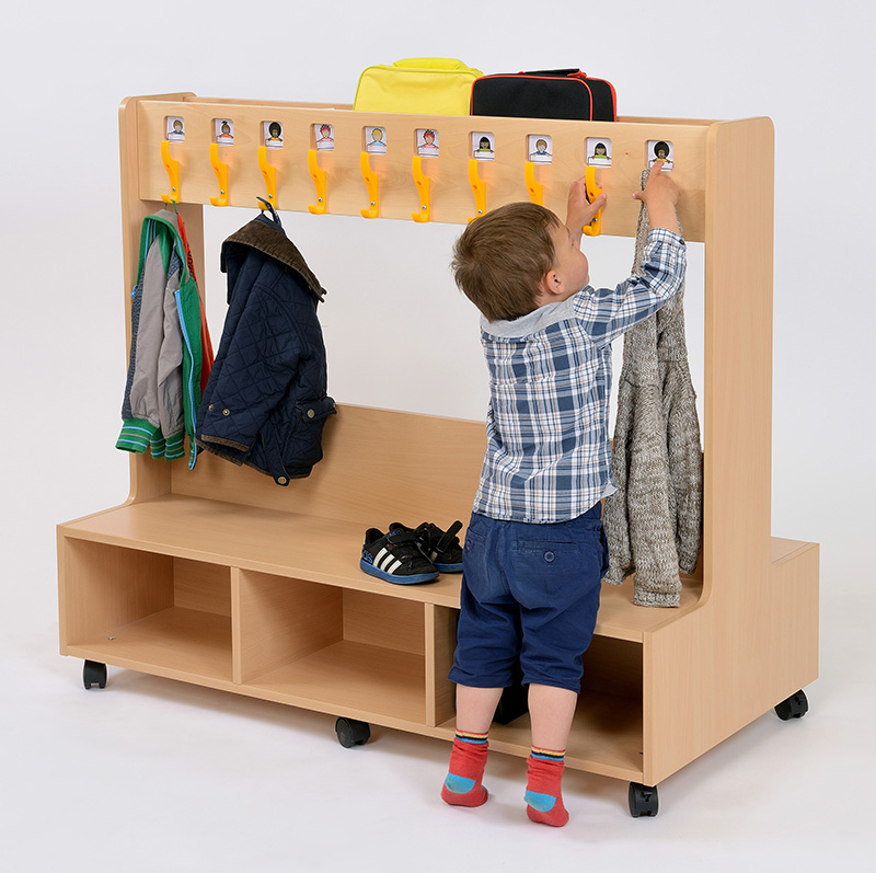 Beech Dressing Up / Cloakroom Unit with Fixed Coat Rail