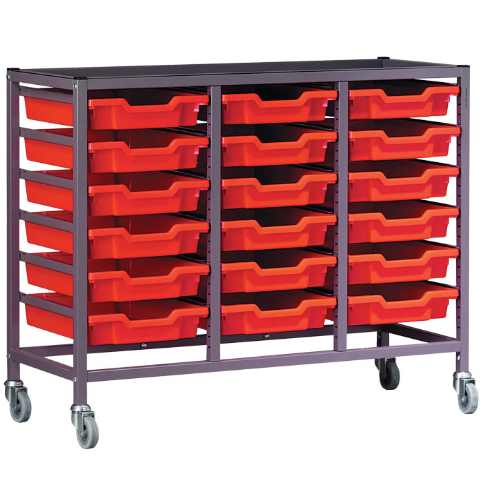 Gratnells Science Range - Complete Bench Height Treble Column Trolley With 18 Shallow Trays Set - 860mm