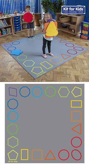 Essentials Rainbow Geometric Border Carpet - 2m x 2m