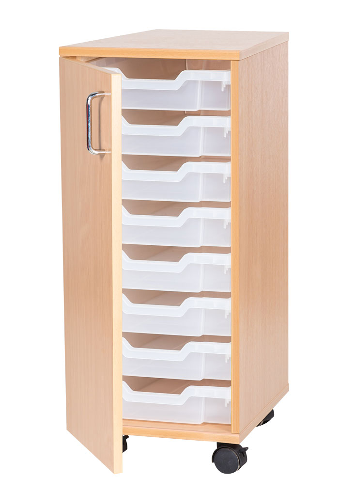 Sturdy Storage Single Column Unit - 8 Shallow Trays with Door