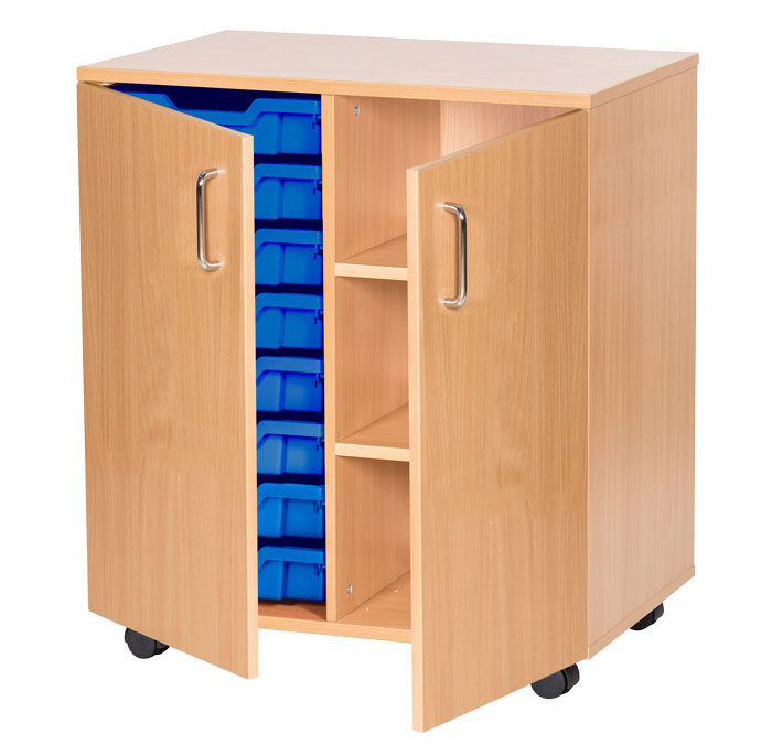 Sturdy Storage Double Column Unit -  8 Trays & 3 Storage Compartments with Doors