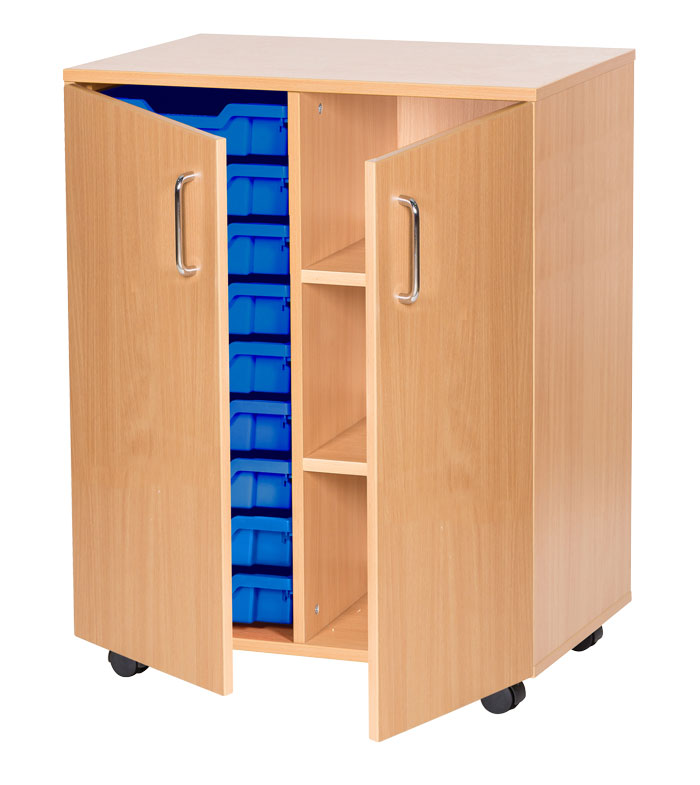 Sturdy Storage Double Column Unit -  9 Trays & 3 Storage Compartments with Doors