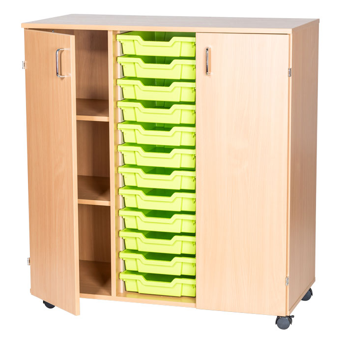 Sturdy Storage Triple Column Unit -  12 Trays & 2 Cupboards