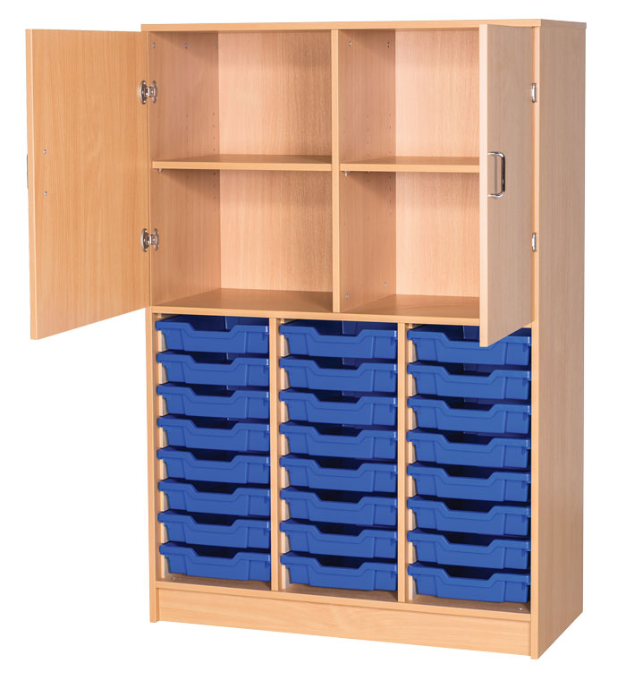 Sturdy Storage Triple Column Unit - 24 Trays & 4 Storage Compartments with Half Doors