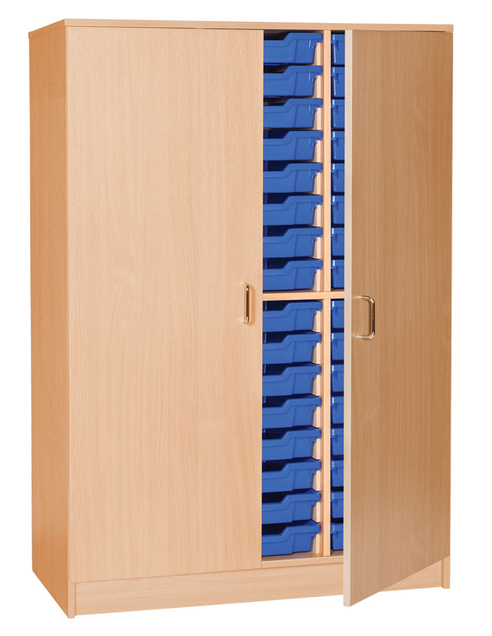 Sturdy Storage Triple Column Unit -  48 Shallow Trays with Doors (Static)