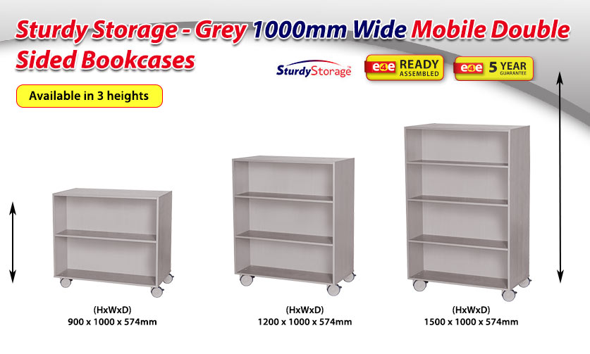 1000mm wide mobile double sided bookcases