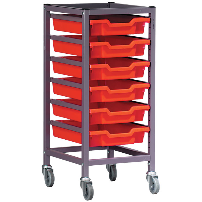 Gratnells Science Range - Complete Bench Height Single Column Trolley With 6 Shallow Trays Set - 860mm