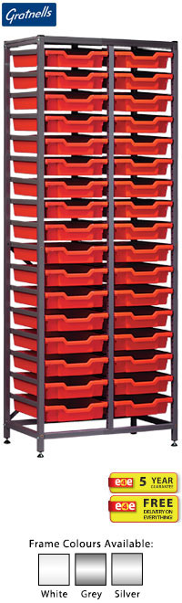 Gratnells Science Range - Complete Tall Double Column Frame With 34 Shallow Trays Set - 1850mm