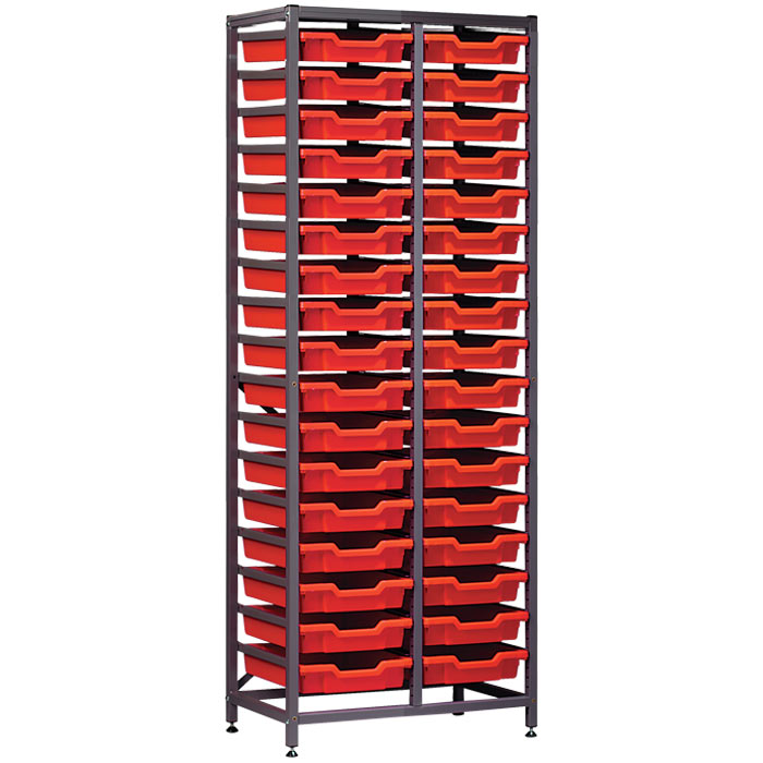 Gratnells Science Range - Complete Tall Double Column Frame With 34 Shallow Trays Set - 1850mm