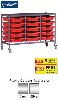 Gratnells Science Range - Complete Under Bench Height Treble Column Trolley With 15 Shallow Trays Set - 735mm