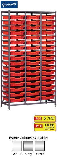 Gratnells Science Range - Complete Tall Treble Column Frame With 51 Shallow Trays Set - 1850mm
