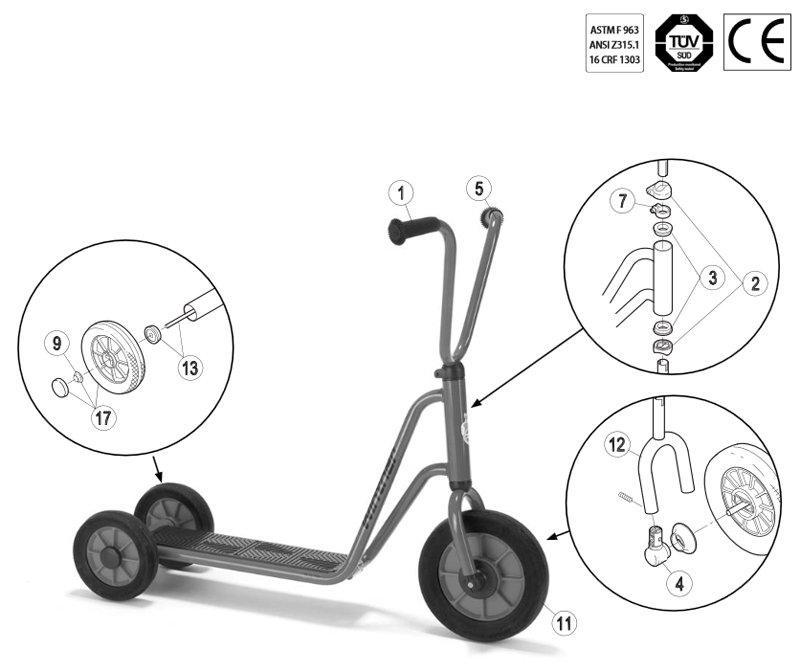 Winther Mini Viking Twin-Wheeled Scooter (Model No. 433) Spare Parts 