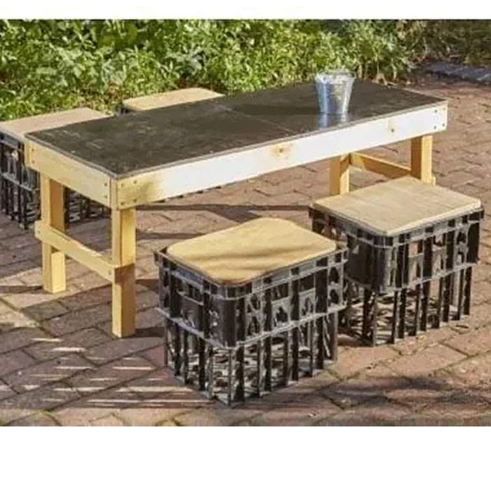 Slim Crate Chalk Table With Crate Seats 