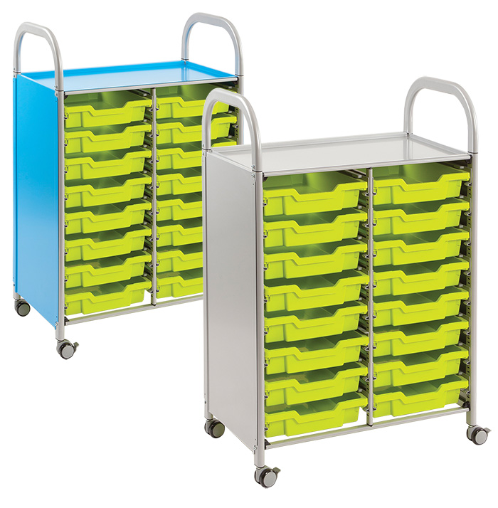 Callero Double Width Storage Trolley With 16 Shallow Trays
