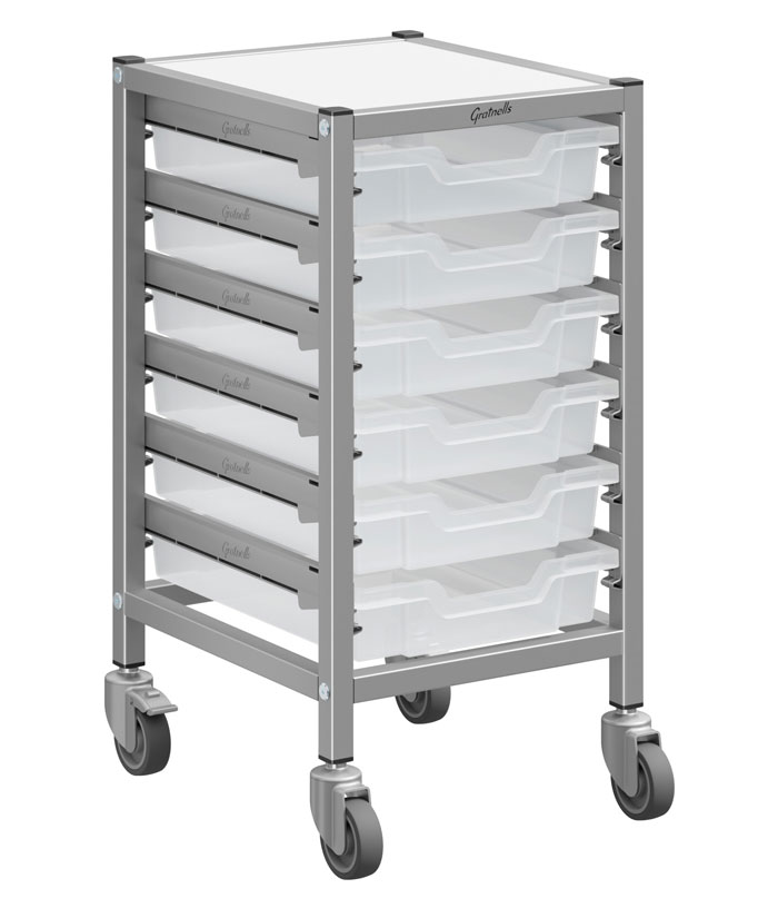 Gratnells Dynamis Single Column Trolley Complete Set - 6 Shallow Trays