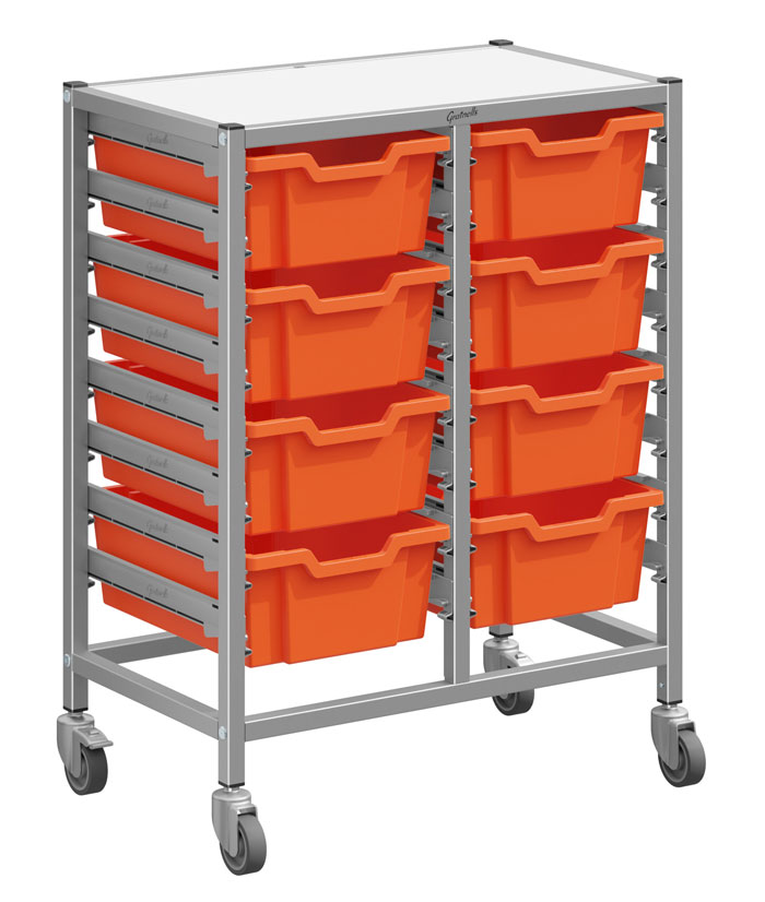 Gratnells Dynamis Double Column Trolley Complete Set - 8 Deep Trays