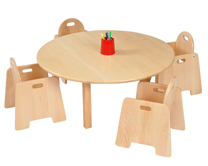 Solid Beech Circular Table & 4 Beech Infant Chairs