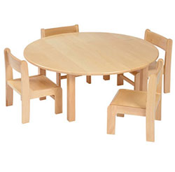 Solid Beech Circular Table & 4 Beech Stacking Chairs