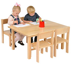 Solid Beech Rectangular Table & 4 Beech Stacking Chairs