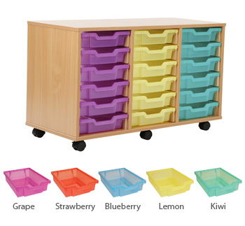 Ready Assembled 18 Shallow Tray Storage Unit with Colour-Clear Trays