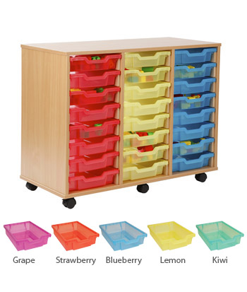 Ready Assembled 24 Shallow Tray Storage Unit with Colour-Clear Trays