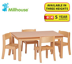 Small Rectangle Melamine Top Wooden Table And 4 Stacking Chairs Set