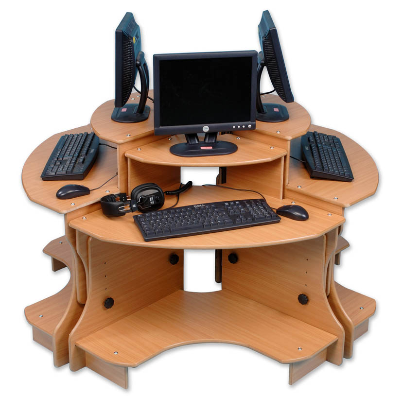 Set of 4 Height Adjustable Corner Workstations - Beech Finish Set of 4 Height Adjustable Corner Workstations - Beech Finish