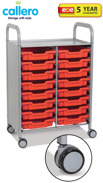 Callero Plus Double Width Trolley With 16 Shallow Trays