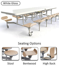 Primo Mobile Folding Table & Seating (White Gloss)