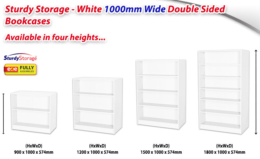 Sturdy Storage - White 1000mm Wide Double Sided Bookcases fragment