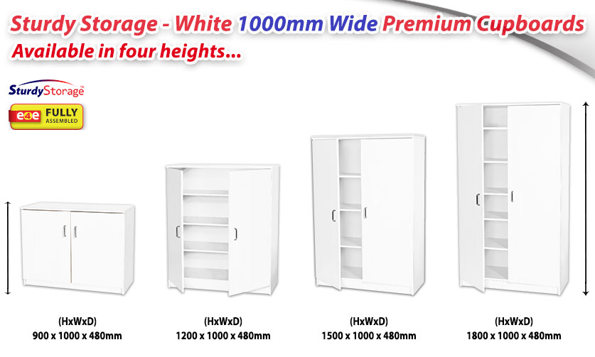 Sturdy Storage - White 1000mm Wide Premium Cupboards fragment