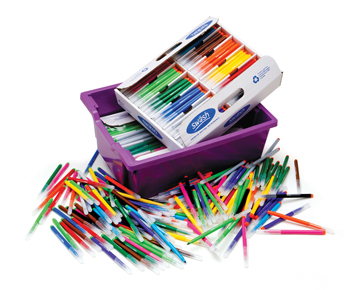 Double Decker Classtray of 600 Swsh KOMFIGRIP Colouring Pens - 300 each of Fine and Broad - 12 assorted Colours of each