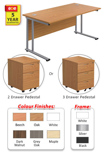 Cantilever Office 800mm Depth Rectangular Desk with Pedestal (Bundle)