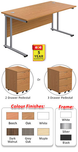 Cantilever Teachers 800mm Depth Rectangular Desk with Pedestal (Bundle)