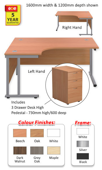 Cantilever Office Radial Desk with Pedestal (Bundle)