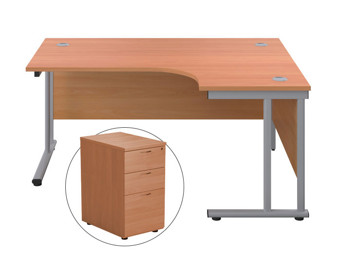 Cantilever Teachers Radial Desk with Pedestal (Bundle)