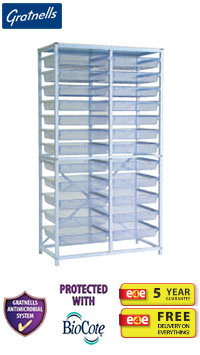 Gratnells Classic Medical Double Column Frame With 24 Wide Trays