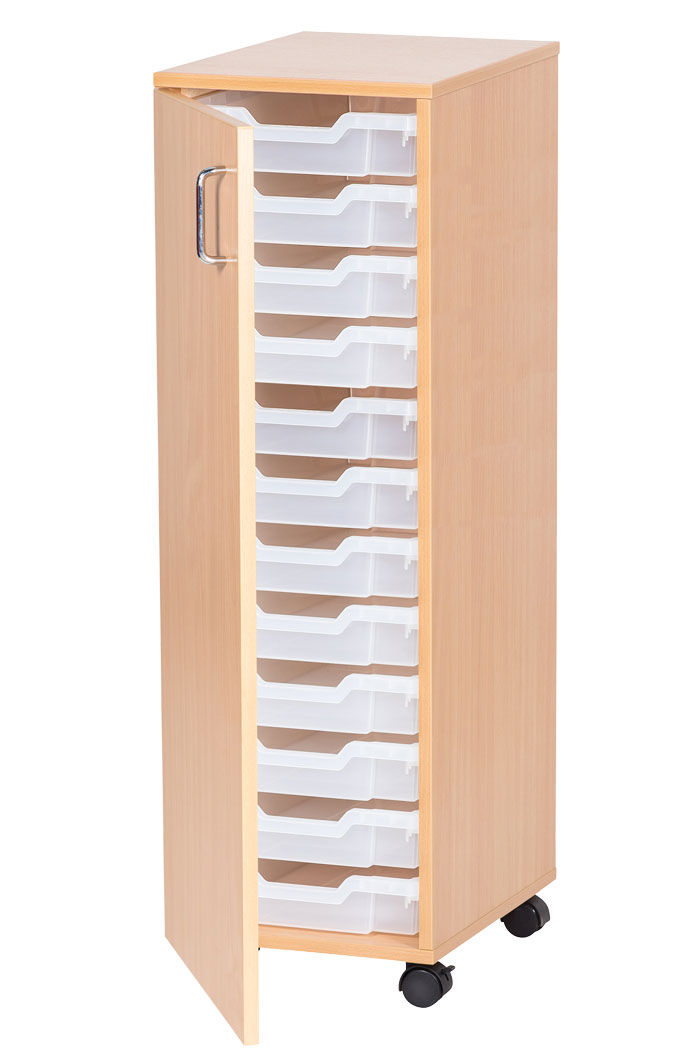 Sturdy Storage Single Column Unit - 12 Shallow Trays with Door