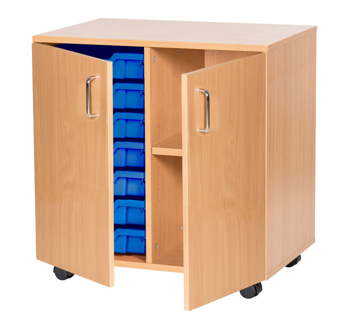 Sturdy Storage Double Column Unit -  7 Trays & 2 Storage Compartments with Doors