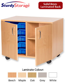 Sturdy Storage Double Column Unit -  5 Trays & 2 Storage Compartments with Doors