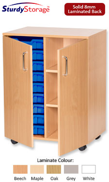 Sturdy Storage Double Column Unit -  9 Trays & 3 Storage Compartments with Doors