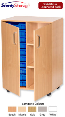 Sturdy Storage Double Column Unit - 10 Trays & 3 Storage Compartments with Doors