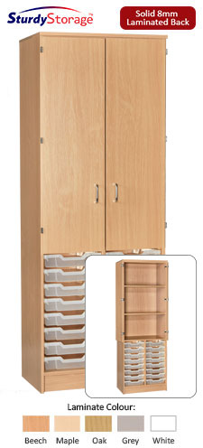 Sturdy Storage Double Column Unit - 16 Shallow Trays (with Half Doors)