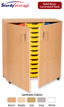 Sturdy Storage Triple Column Unit -  36 Shallow Trays with Doors