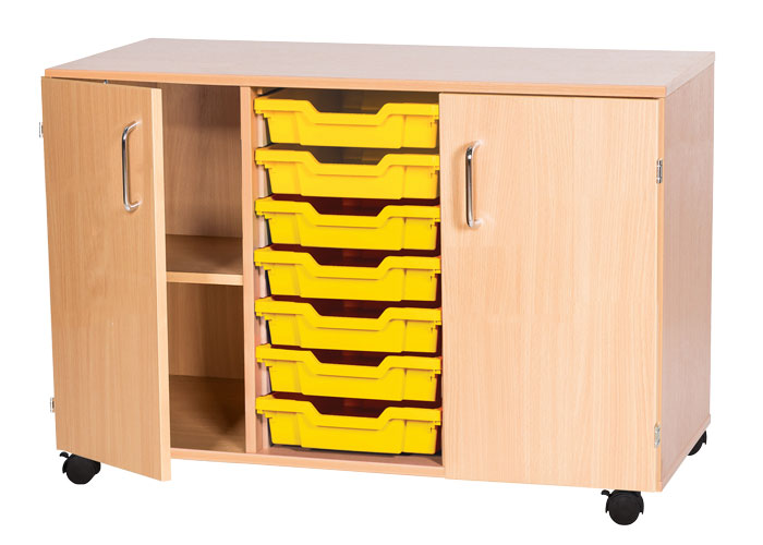 Sturdy Storage Triple Column Unit -  7 Trays & 2 Cupboards