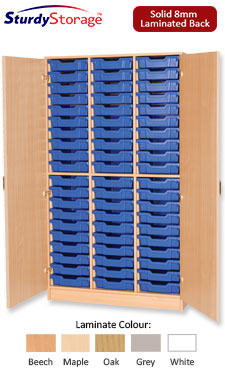 Sturdy Storage Triple Column Cupboard Unit -  60 Shallow Trays with Doors (Static)