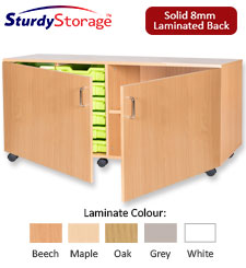 Sturdy Storage Quad Column Unit -  12 Trays & 2 Storage Compartments with Doors