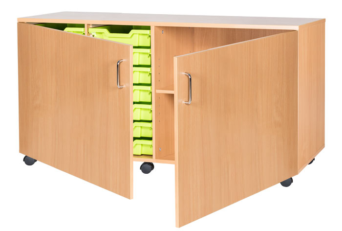 Sturdy Storage Quad Column Unit -  14 Trays & 2 Storage Compartments with Doors