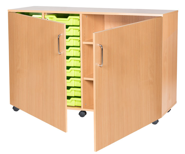 Sturdy Storage Quad Column Unit -  18 Trays & 3 Storage Compartments with Doors