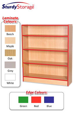 Sturdy Storage Bookcase with Coloured Edge - 1250mm High